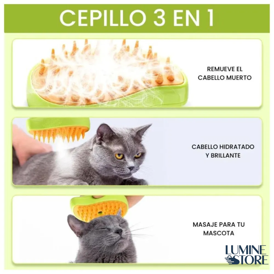 Cepillo de Vapor 3 en 1 para Gatos – Menos Pelo, Más Bienestar